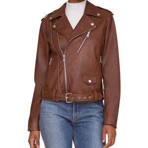 NWT Avec Les Filles Belted Moto Jacket in Cherrywood